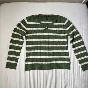 Women’s Ralph Lauren green + white cable knit sweater